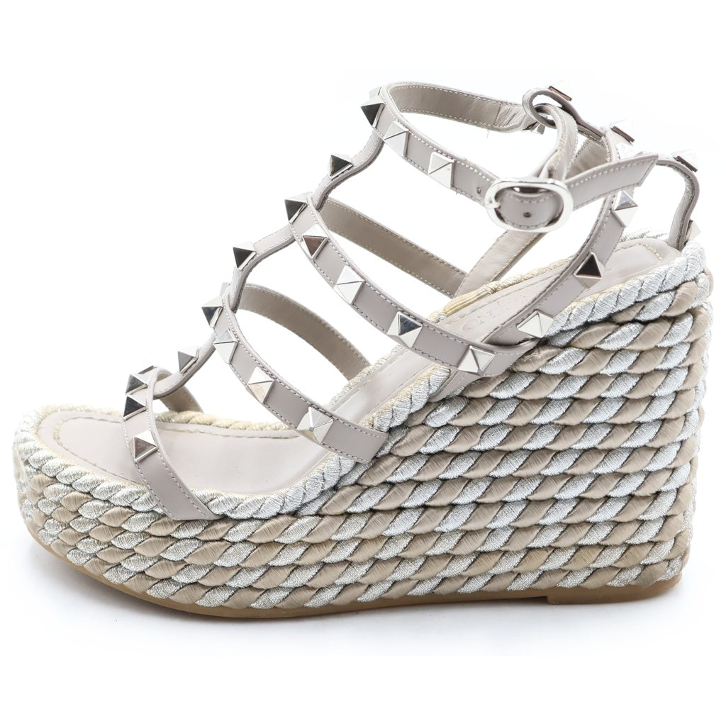 VALENTINO(ヴァレンティノ) ロックスタッズ ジュート ウェッジソールサンダル シルバー/グレー レディース