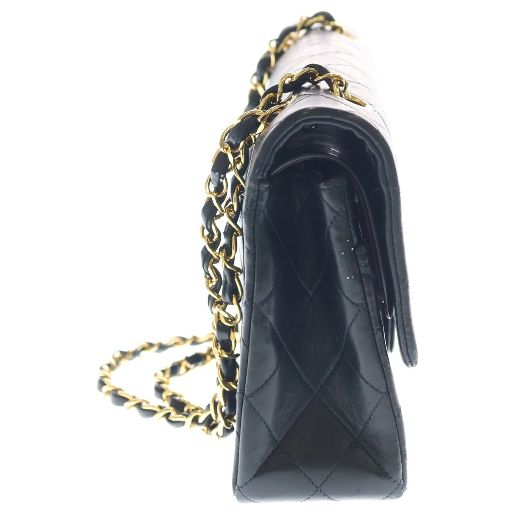 CHANEL(シャネル) マトラッセ25 Wフラップ Wチェーンショルダーバッグ ブラック ラムスキン ゴールド金具 レディース