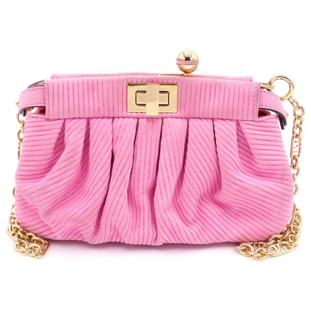 FENDI(フェンディ) ピーカブークリック チェーンショルダーバッグ ミニバッグ ピンクスエード 8BP118 ゴールド金具 レディース