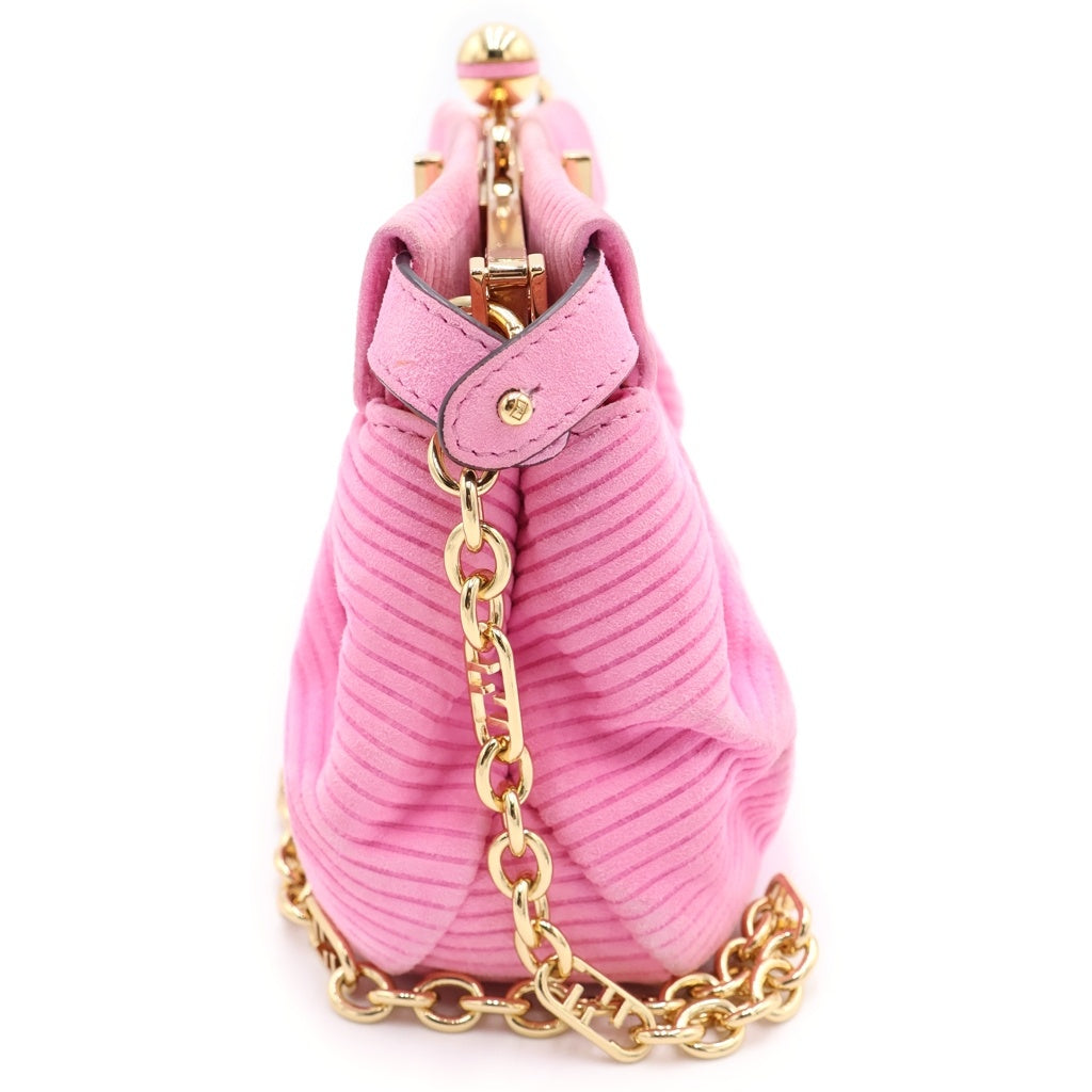 FENDI(フェンディ) ピーカブークリック チェーンショルダーバッグ ミニバッグ ピンクスエード 8BP118 ゴールド金具 レディース