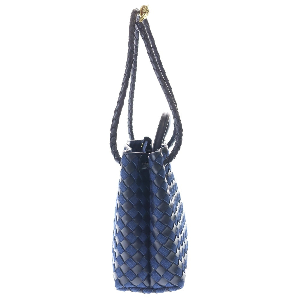 BOTTEGA VENETA(ボッテガヴェネタ) イントレチャート アンディアーモ ミディアム 2WAYハンドバッグ トートバッグ 肩掛けバッグ ネイビー レザー×デニム ゴールド金具 レディース
