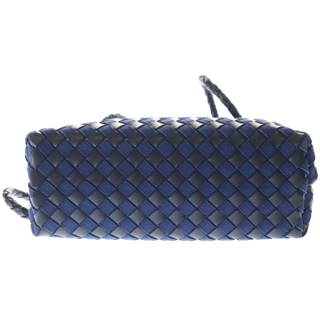 BOTTEGA VENETA(ボッテガヴェネタ) イントレチャート アンディアーモ ミディアム 2WAYハンドバッグ トートバッグ 肩掛けバッグ ネイビー レザー×デニム ゴールド金具 レディース