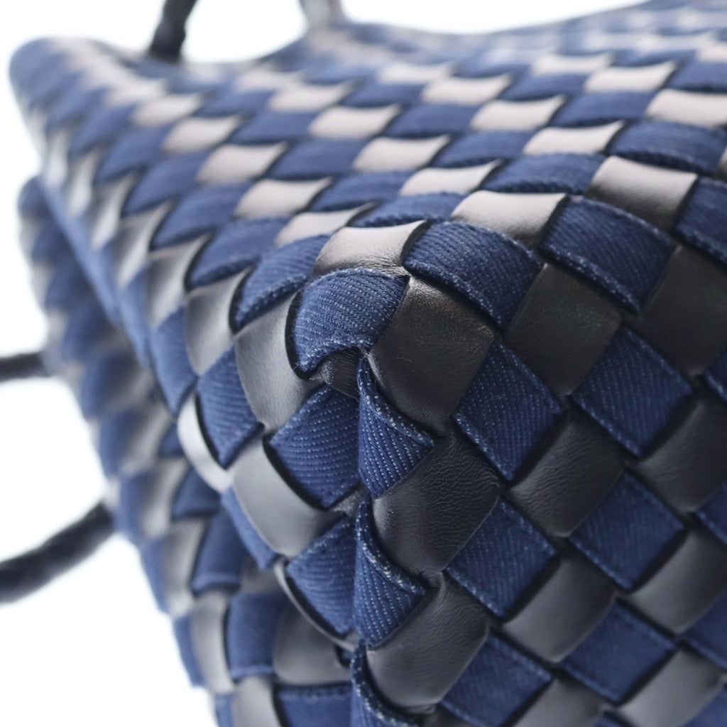 BOTTEGA VENETA(ボッテガヴェネタ) イントレチャート アンディアーモ ミディアム 2WAYハンドバッグ トートバッグ 肩掛けバッグ ネイビー レザー×デニム ゴールド金具 レディース