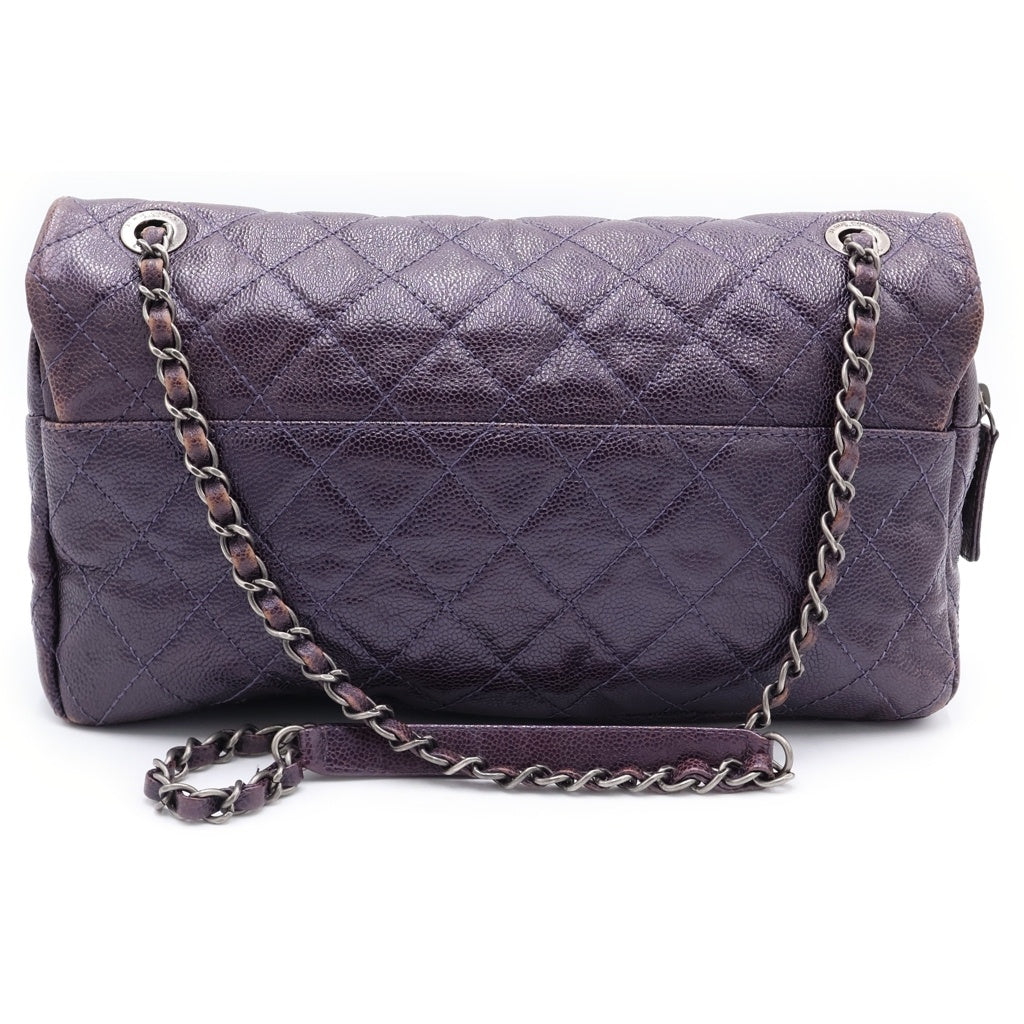 CHANEL(シャネル) デカマトラッセ キャビアスキン シルバー金具 チェーンショルダーバッグ トートバッグ パープル レディース