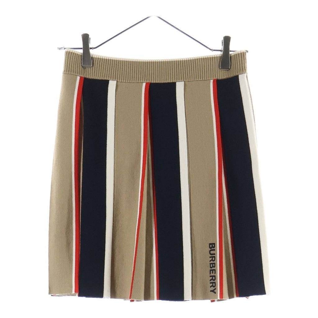 BURBERRY(バーバリー) アメリアアイコンストライプ プリーツスカート ウール ゴムウエスト ロゴ刺繍 ブラック/ブラウン/アイボリー/レッド レディース