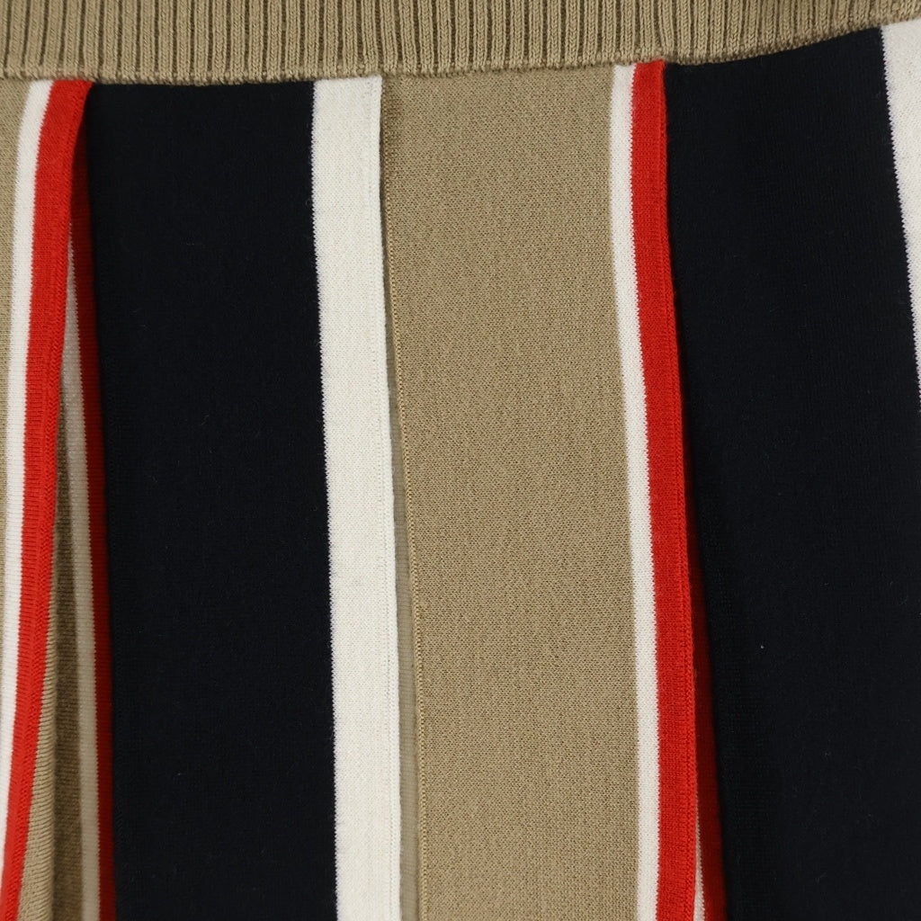 BURBERRY(バーバリー) アメリアアイコンストライプ プリーツスカート ウール ゴムウエスト ロゴ刺繍 ブラック/ブラウン/アイボリー/レッド レディース