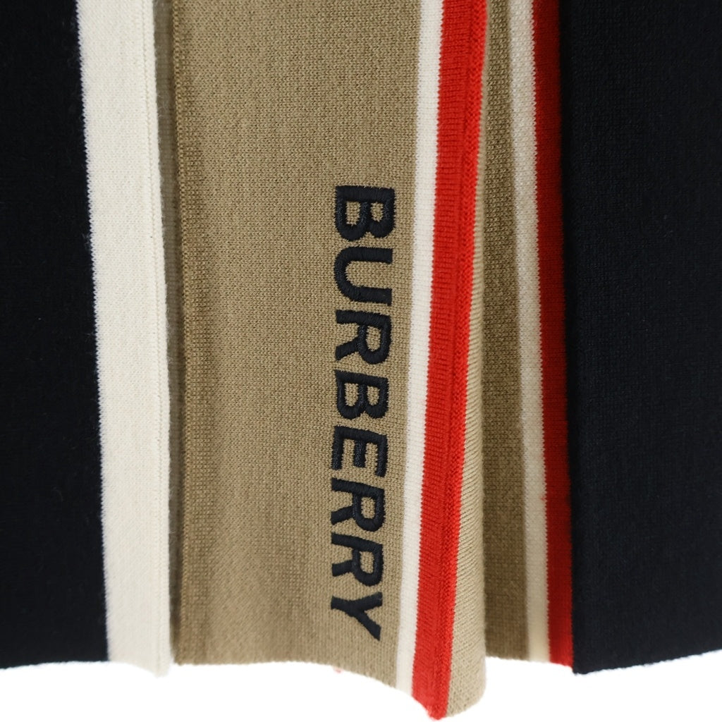 BURBERRY(バーバリー) アメリアアイコンストライプ プリーツスカート ウール ゴムウエスト ロゴ刺繍 ブラック/ブラウン/アイボリー/レッド レディース