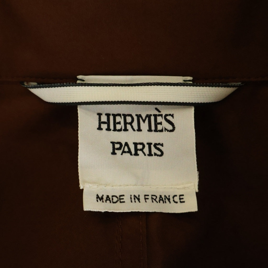 HERMES(エルメス) ラムレザー切り替え アシンメトリー ベルテッドロングコート コットン フランス製 ブラウン系 レディース 5E0146DE