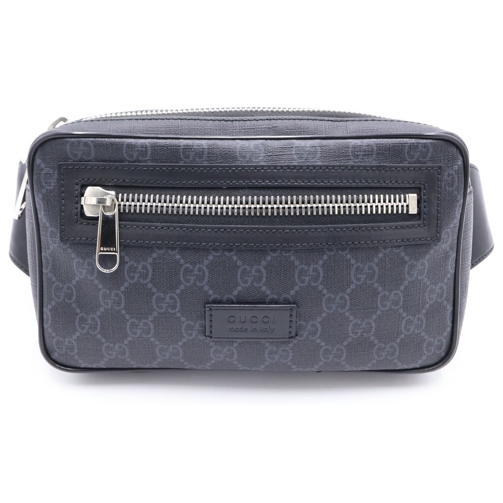 GUCCI(グッチ) GGスプリーム ウエストバッグ ボディバッグ ブラック レザー×PVC 474293 シルバー金具
