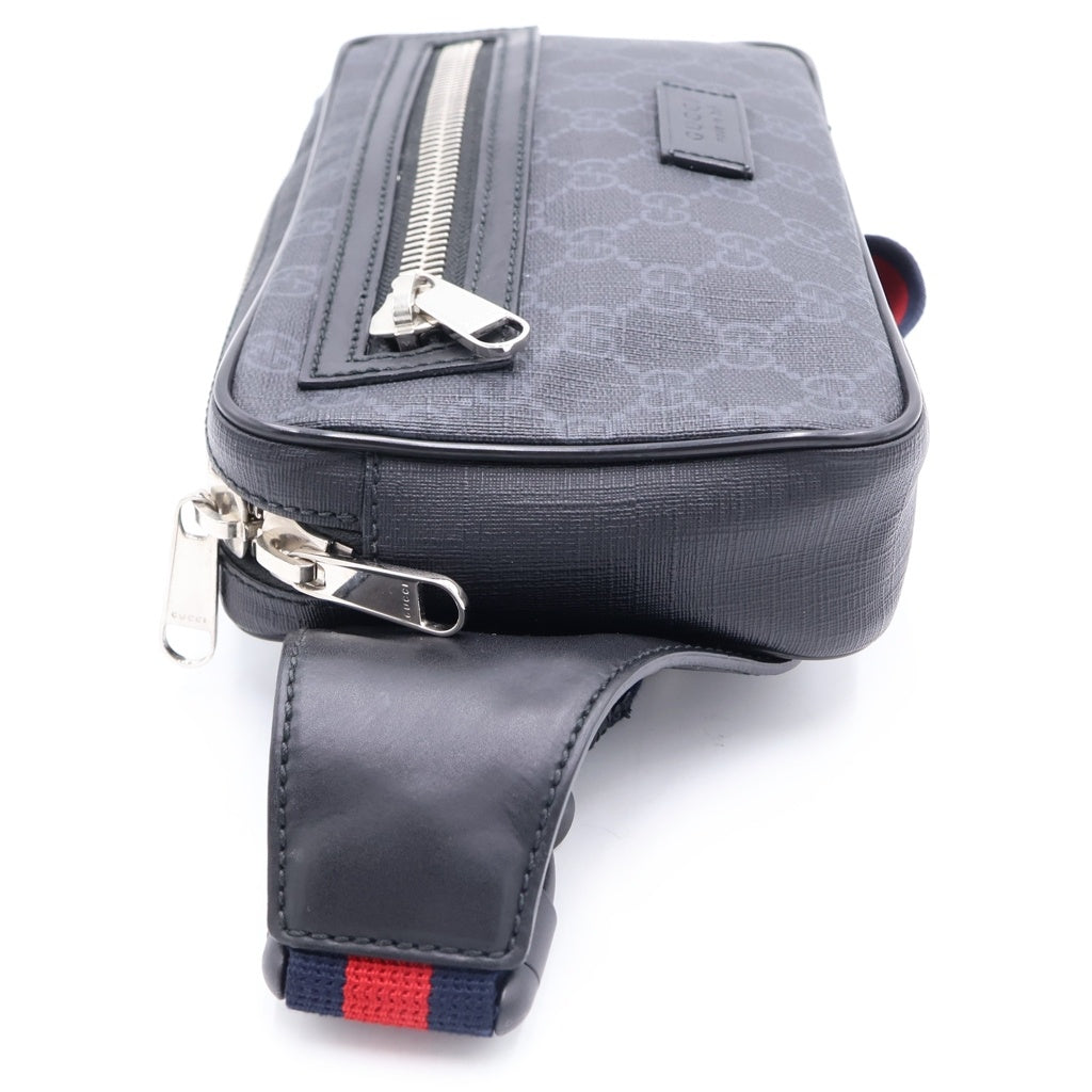 GUCCI(グッチ) GGスプリーム ウエストバッグ ボディバッグ ブラック レザー×PVC 474293 シルバー金具