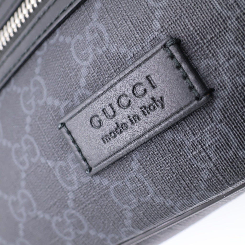 GUCCI(グッチ) GGスプリーム ウエストバッグ ボディバッグ ブラック レザー×PVC 474293 シルバー金具