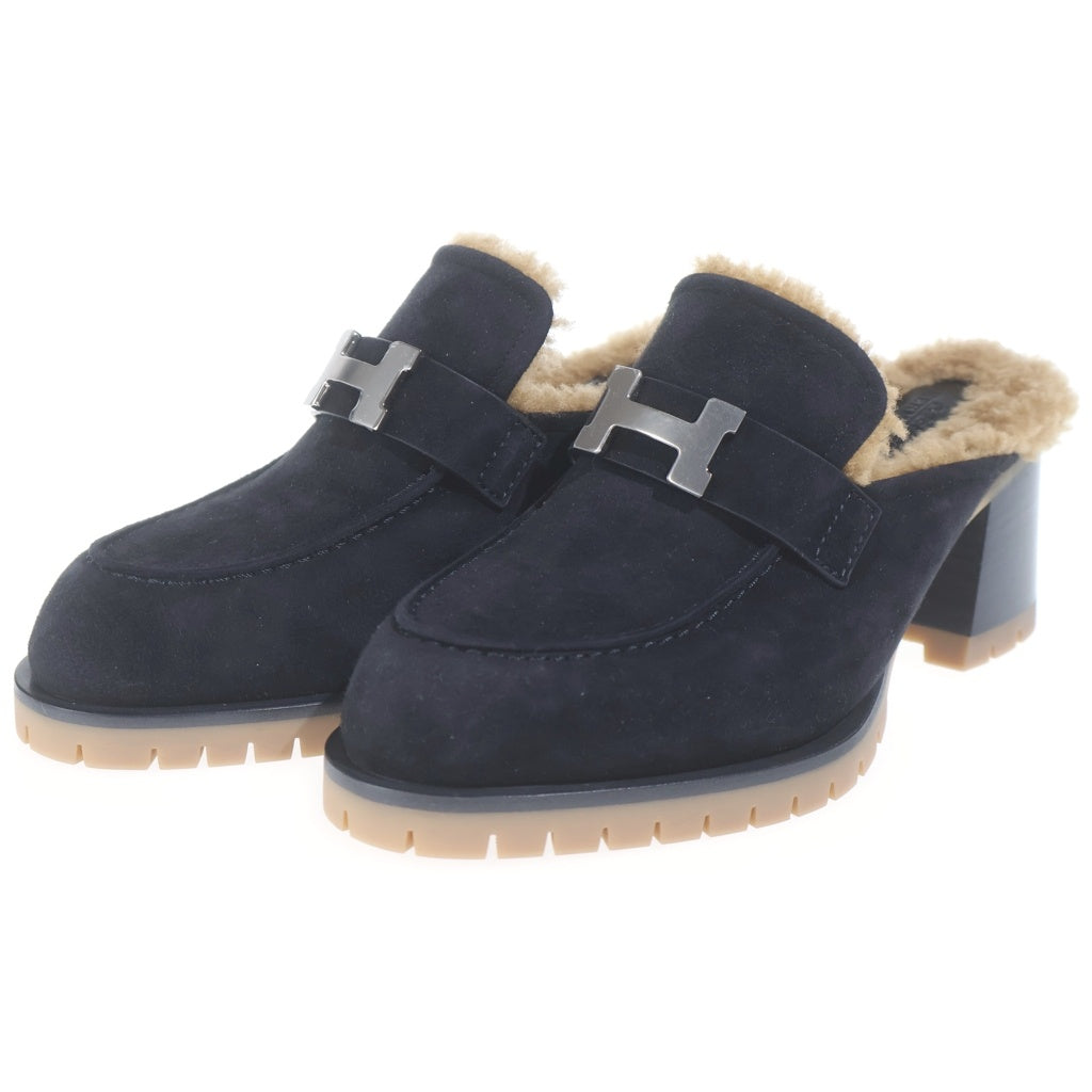 HERMES(エルメス) フロール60 コンスタンス金具 ローファー ブラック×ブラウン ボア×スエード #37 レディース