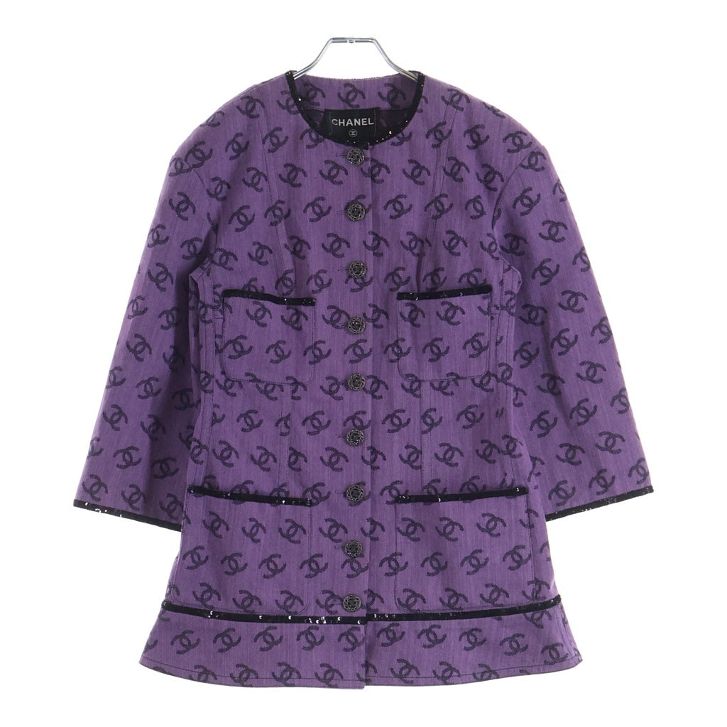 CHANEL(シャネル) ココマークノーカラージャケット パープル×ブラック コットン #36 P72568V64160 レディース