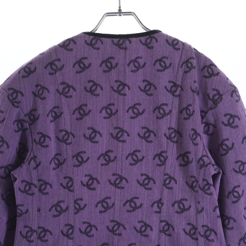 CHANEL(シャネル) ココマークノーカラージャケット パープル×ブラック コットン #36 P72568V64160 レディース