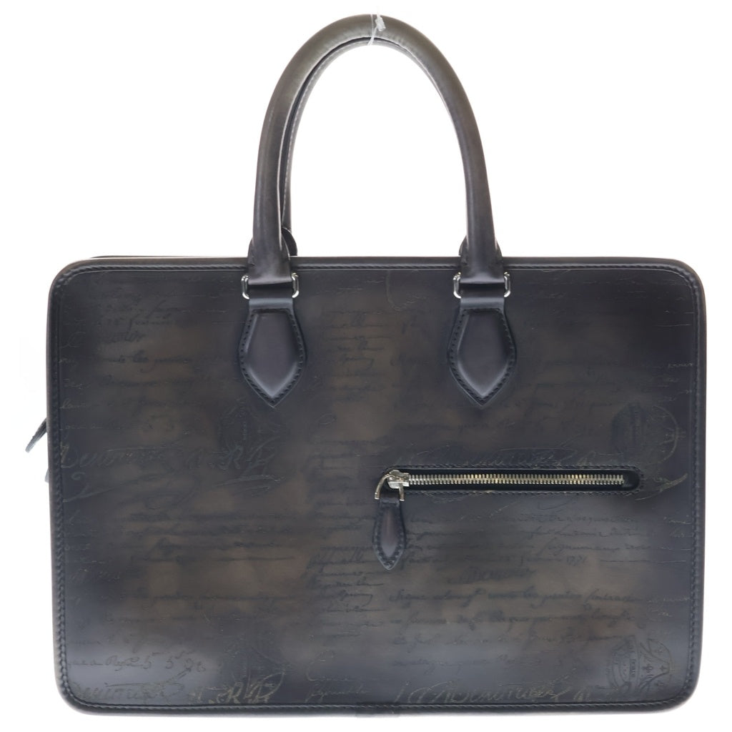 Berluti(ベルルッティ) カリグラフィ アンジュールミニ ビジネスバッグ ブリーフケース ハンドバッグ ダークグレー レザー シルバー金具