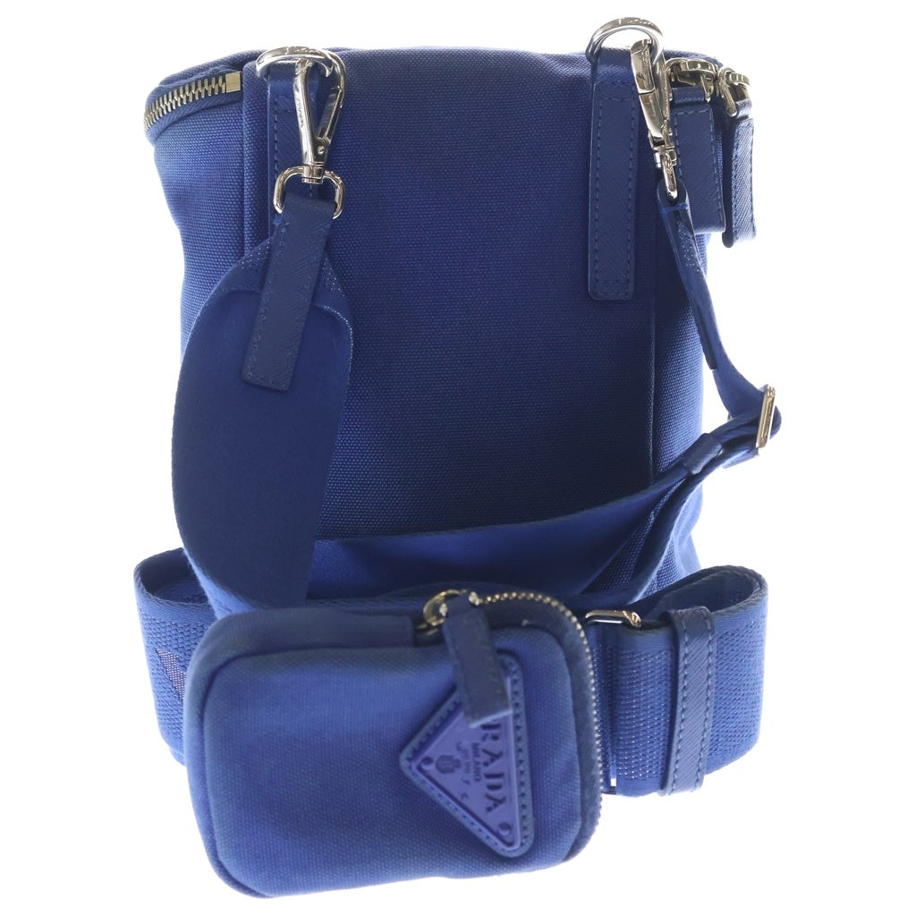 PRADA(プラダ) CANAPA カナパ トライアングルロゴショルダーバッグ ミニバッグ ブルー キャンバス シルバー金具 レディース