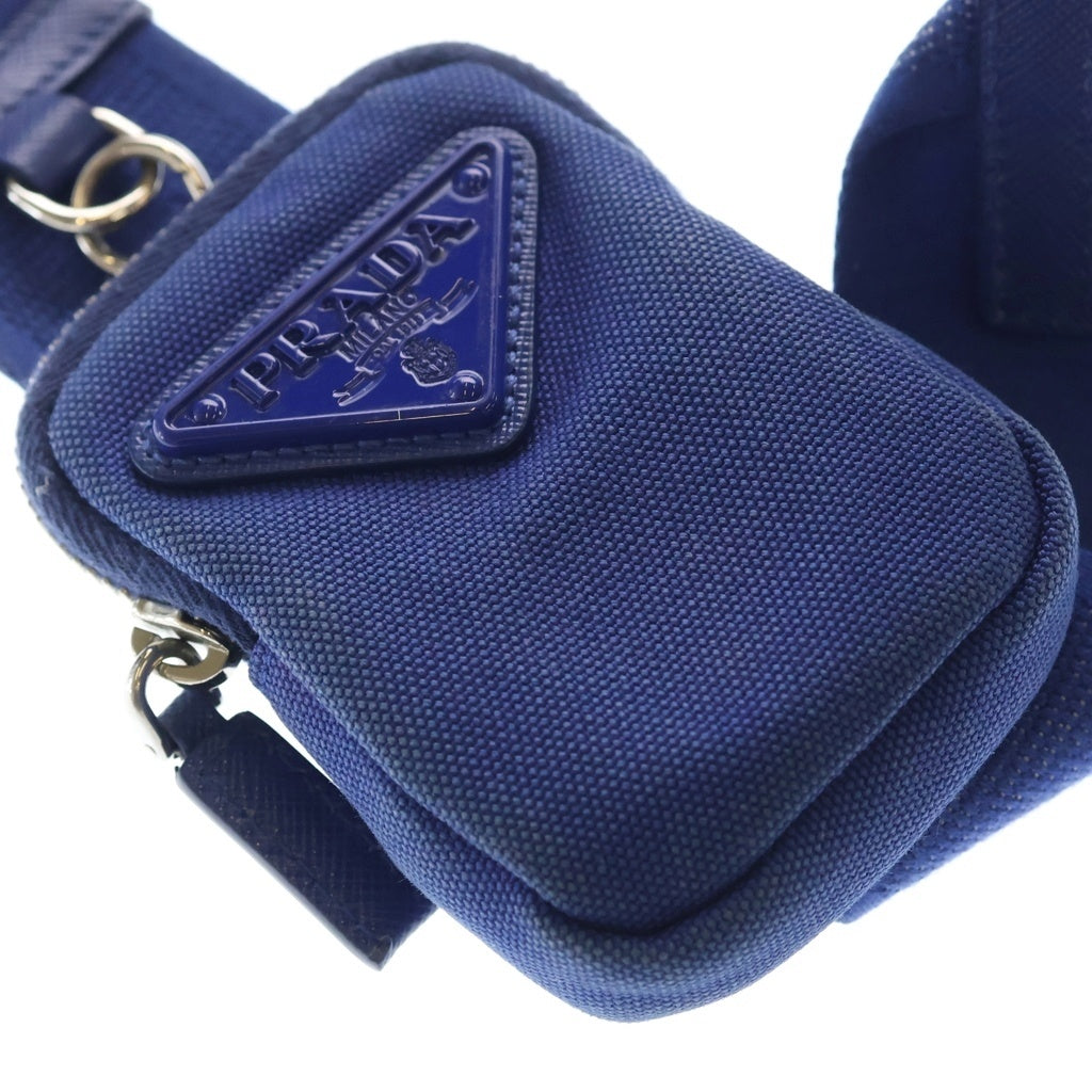 PRADA(プラダ) CANAPA カナパ トライアングルロゴショルダーバッグ ミニバッグ ブルー キャンバス シルバー金具 レディース
