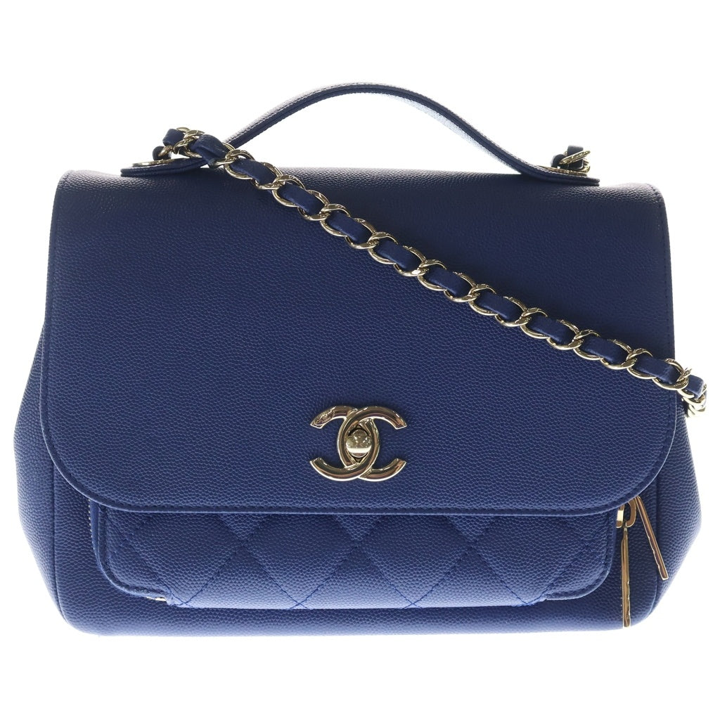 CHANEL(シャネル) アフィニティ 2WAYハンドバッグ チェーンショルダーバッグ ブルー キャビアスキン A93749 ゴールド金具 レディース