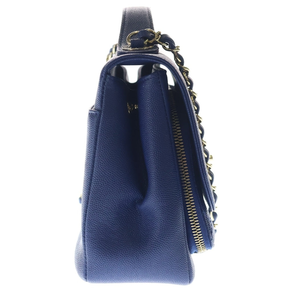 CHANEL(シャネル) アフィニティ 2WAYハンドバッグ チェーンショルダーバッグ ブルー キャビアスキン A93749 ゴールド金具 レディース