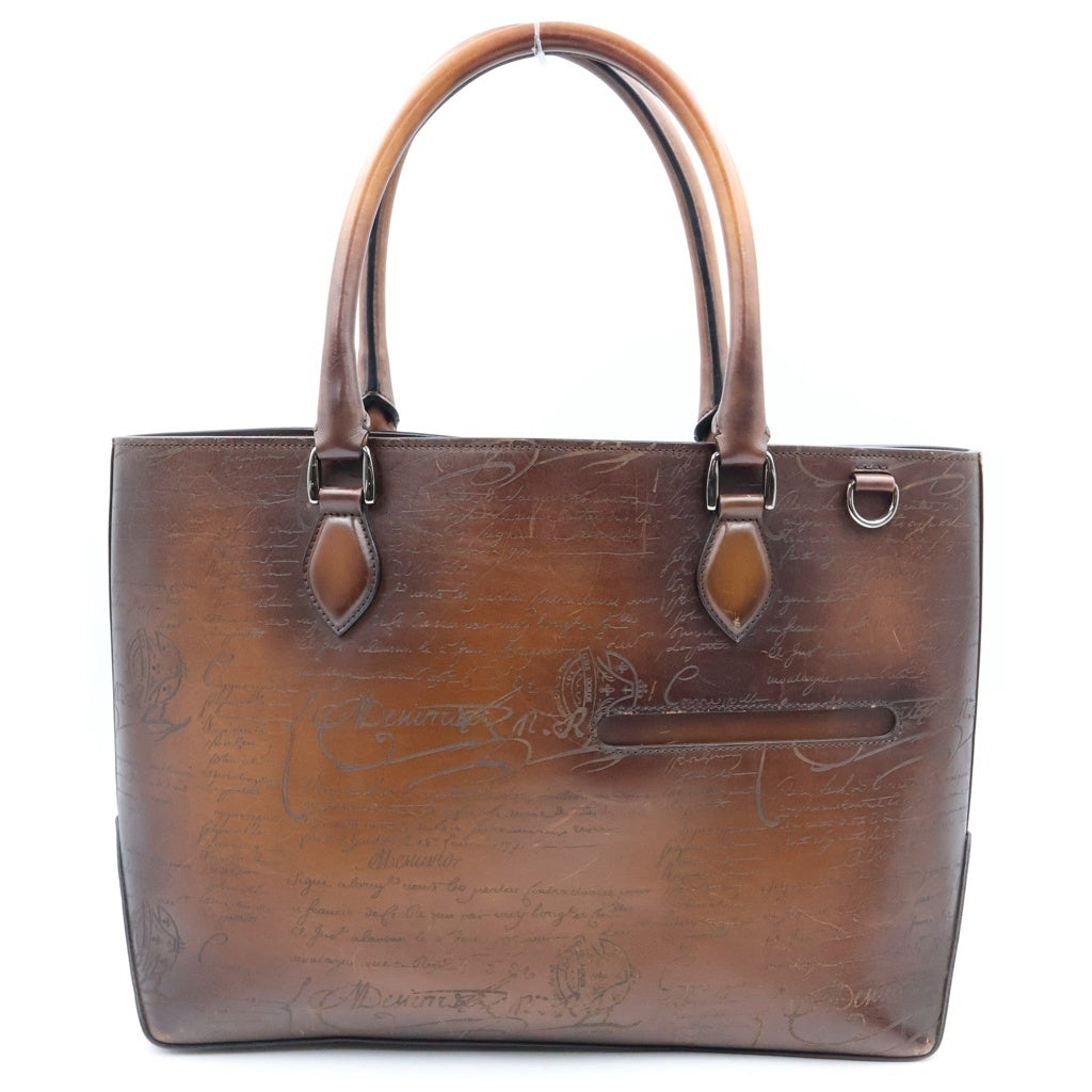 Berluti(ベルルッティ) カリグラフィ トゥジュール ハンドバッグ トートバッグ ブラウン レザー シルバー金具 レディース