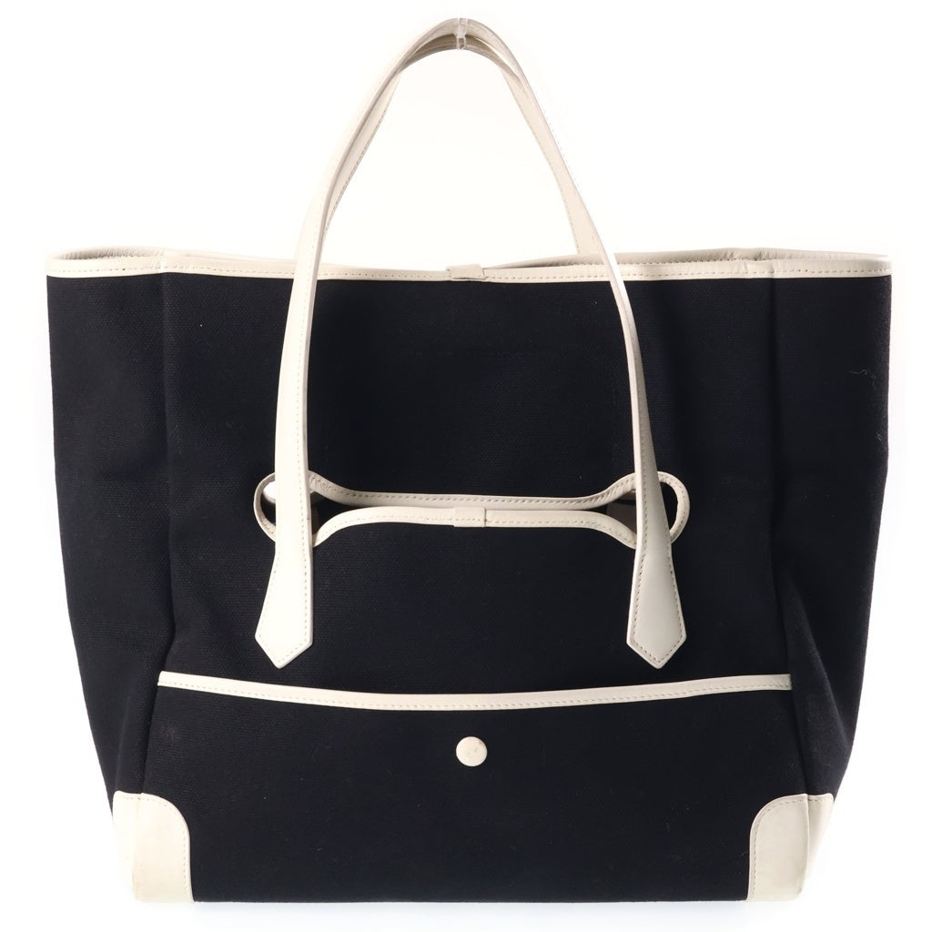 HERMES(エルメス) パスパス トートバッグ ハンドバッグ ホワイト×ブラック トワルアッシュ×レザー レディース