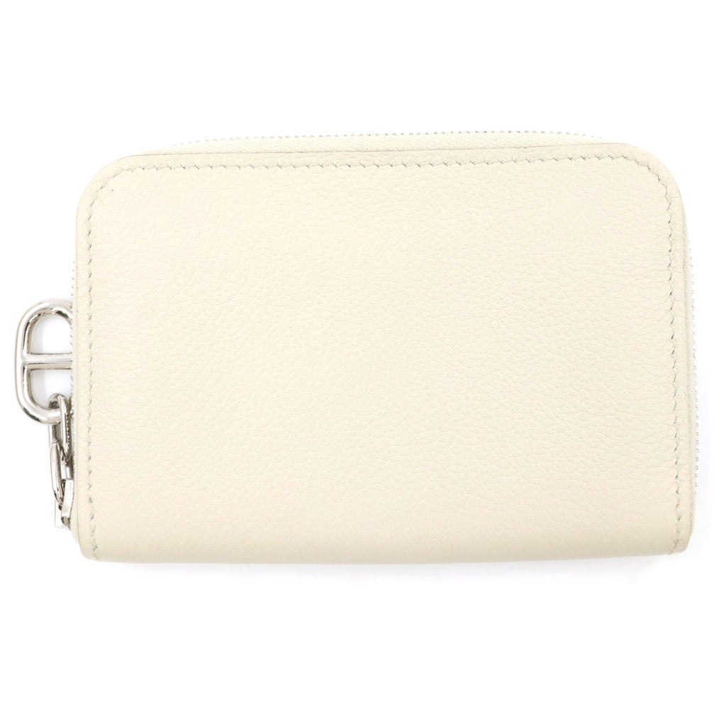 HERMES(エルメス) ジップアンゴー コンパクト エバーカラー シルバー金具 ラウンドファスナーミニ財布 コインケース 小銭入れ コンパクトウォレット カードケース B刻印 ホワイト