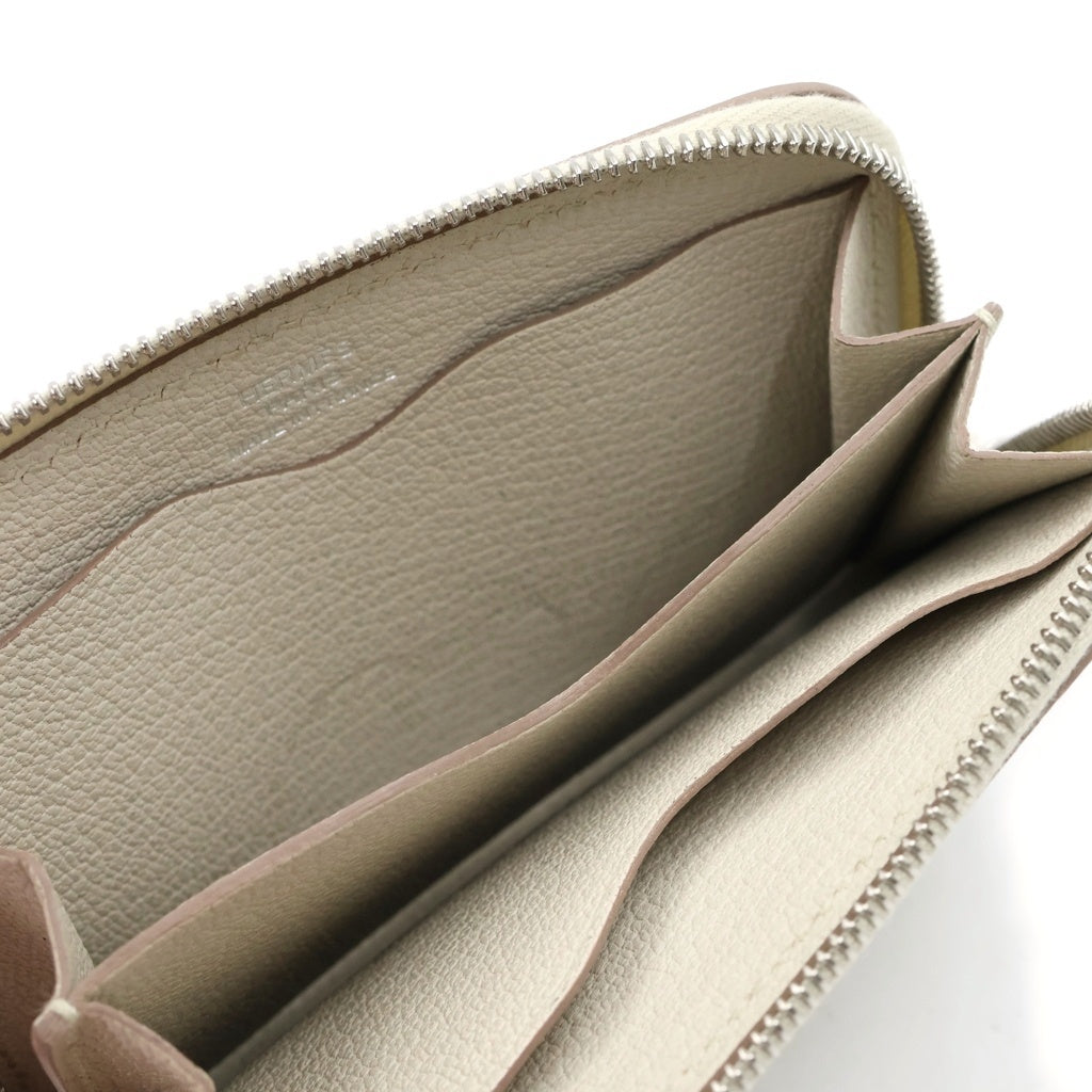 HERMES(エルメス) ジップアンゴー コンパクト エバーカラー シルバー金具 ラウンドファスナーミニ財布 コインケース 小銭入れ コンパクトウォレット カードケース B刻印 ホワイト