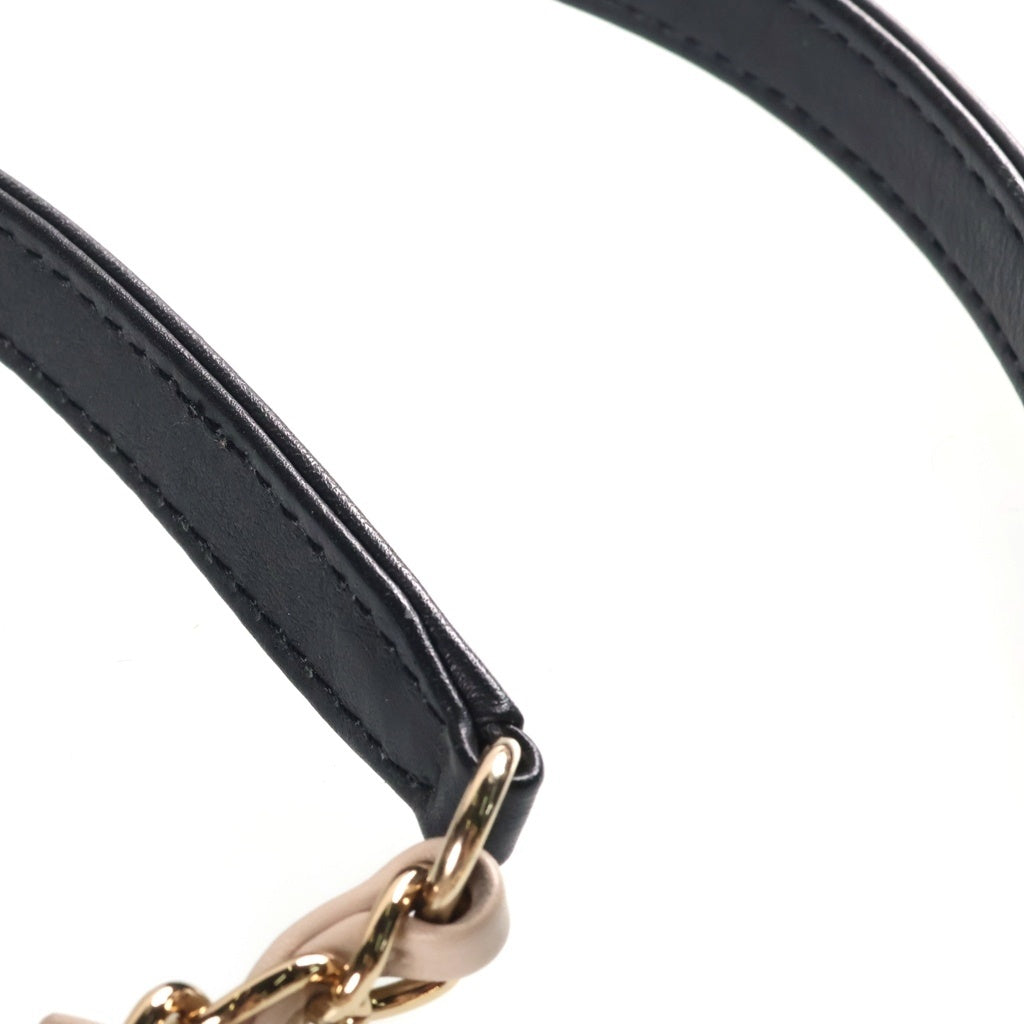CHANEL(シャネル) ドーヴィルMM 2WAYショルダーバッグ チェーントートバッグ ハンドバッグ ベージュ×ブラック レザー×キャンバス ゴールド金具 レディース