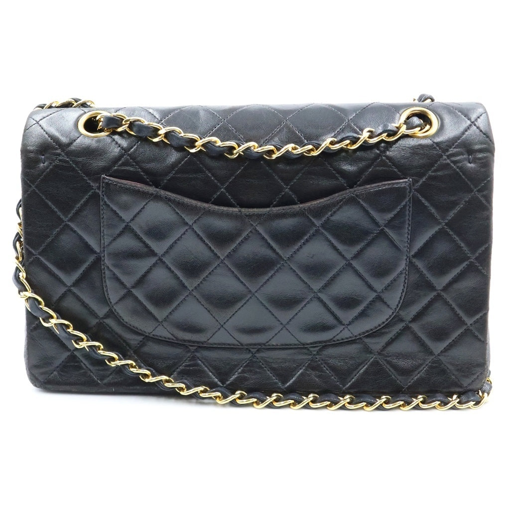 CHANEL(シャネル) マトラッセ25 Wフラップ Wチェーンショルダーバッグ ブラック ラムスキン ゴールド金具 レディース