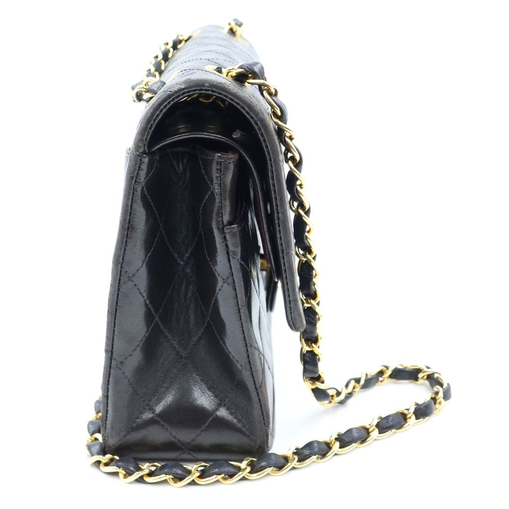 CHANEL(シャネル) マトラッセ25 Wフラップ Wチェーンショルダーバッグ ブラック ラムスキン ゴールド金具 レディース