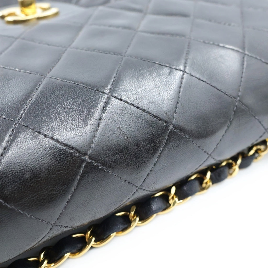 CHANEL(シャネル) マトラッセ25 Wフラップ Wチェーンショルダーバッグ ブラック ラムスキン ゴールド金具 レディース