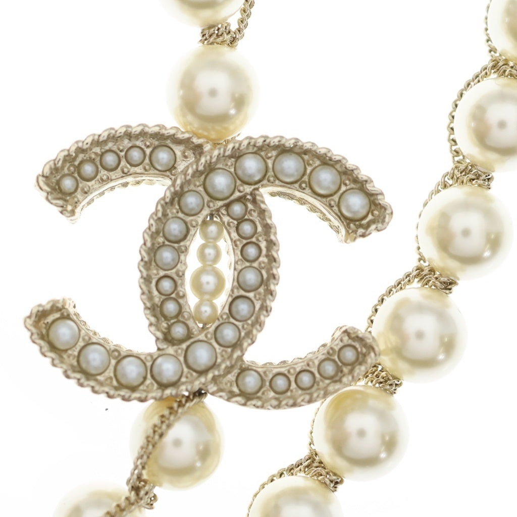 CHANEL(シャネル) ココマーク 2連フェイクパール ロング ネックレス ゴールド GP F19C レディース