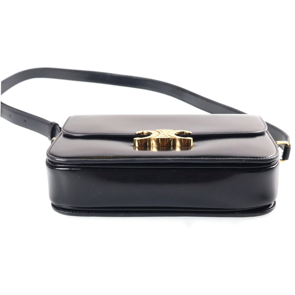 CELINE(セリーヌ) ティーントリオンフ ショルダーバッグ ブラック シャイニーカーフスキン ゴールド金具 レディース