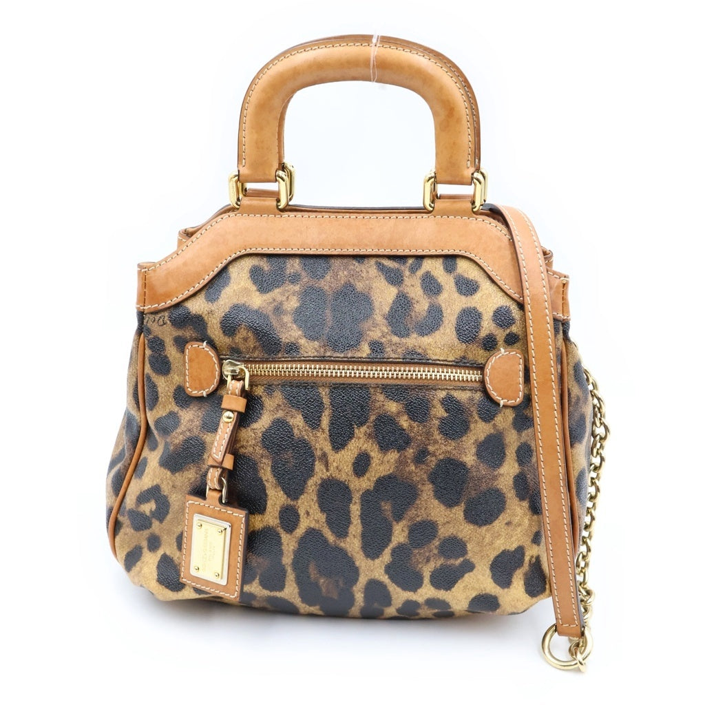 DOLCE & GABBANA(ドルチェアンドガッバーナ) レオパード柄 ハンド チェーンショルダーバッグ ブラウン レディース