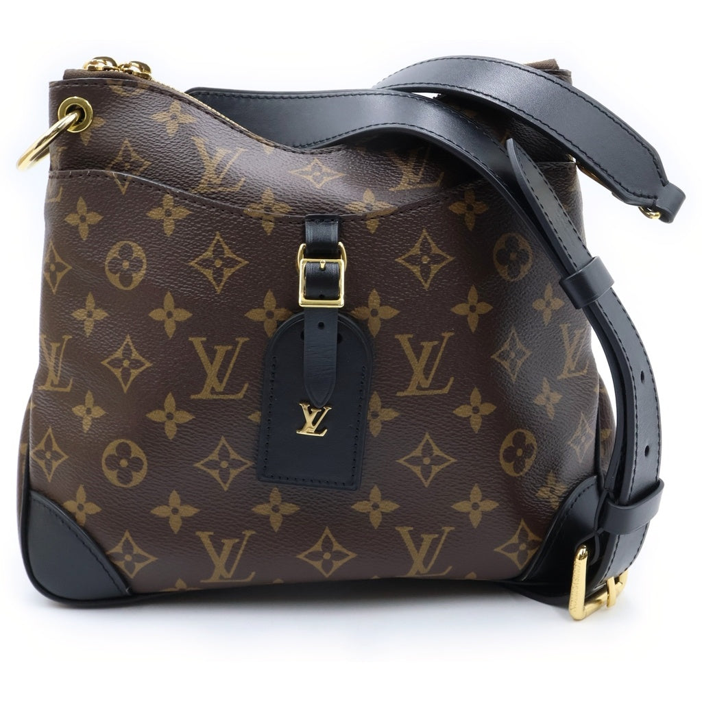 LOUIS VUITTON(ルイヴィトン) モノグラム オデオンNM PM ショルダーバッグ ブラウン×ブラック レザー×PVC M45353 ゴールド金具 レディース