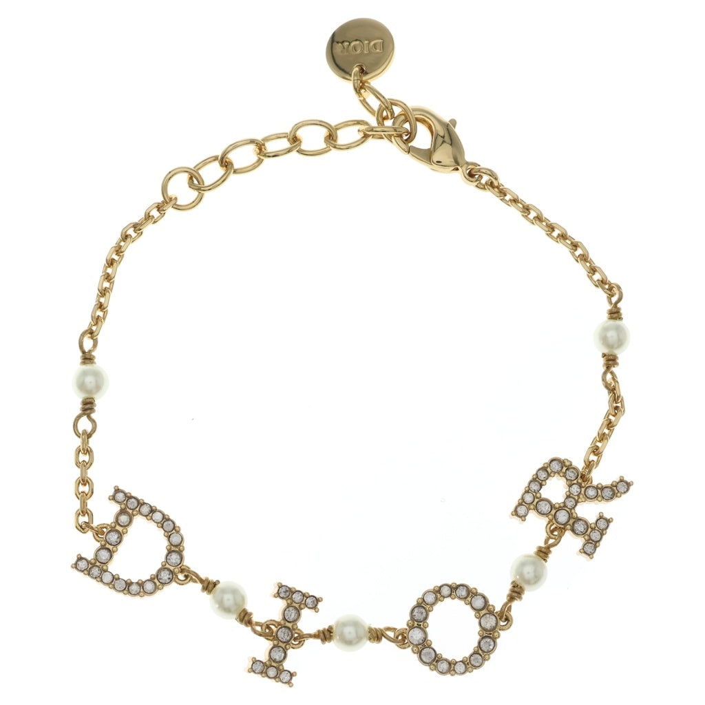Christian Dior(クリスチャンディオール) ロゴ ブレスレット ラインストーン パール ゴールド GP レディース