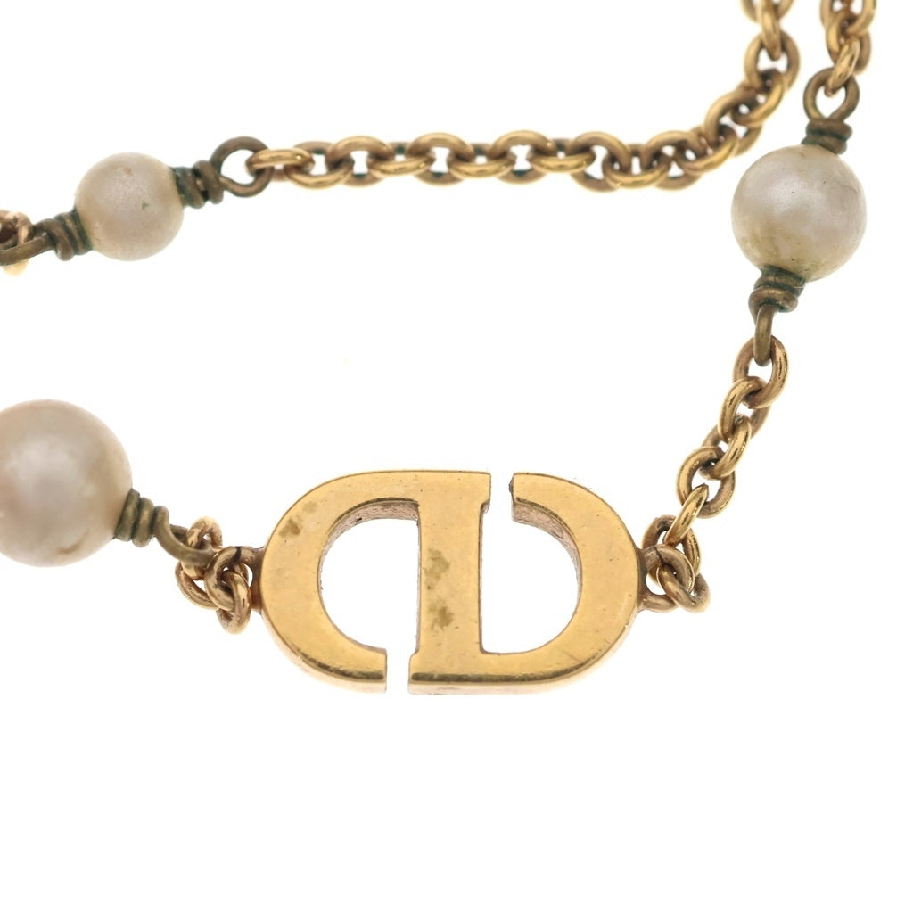 Christian Dior(クリスチャンディオール) CDロゴ ラインストーン フェイクパール ネックレス ゴールド GP レディース
