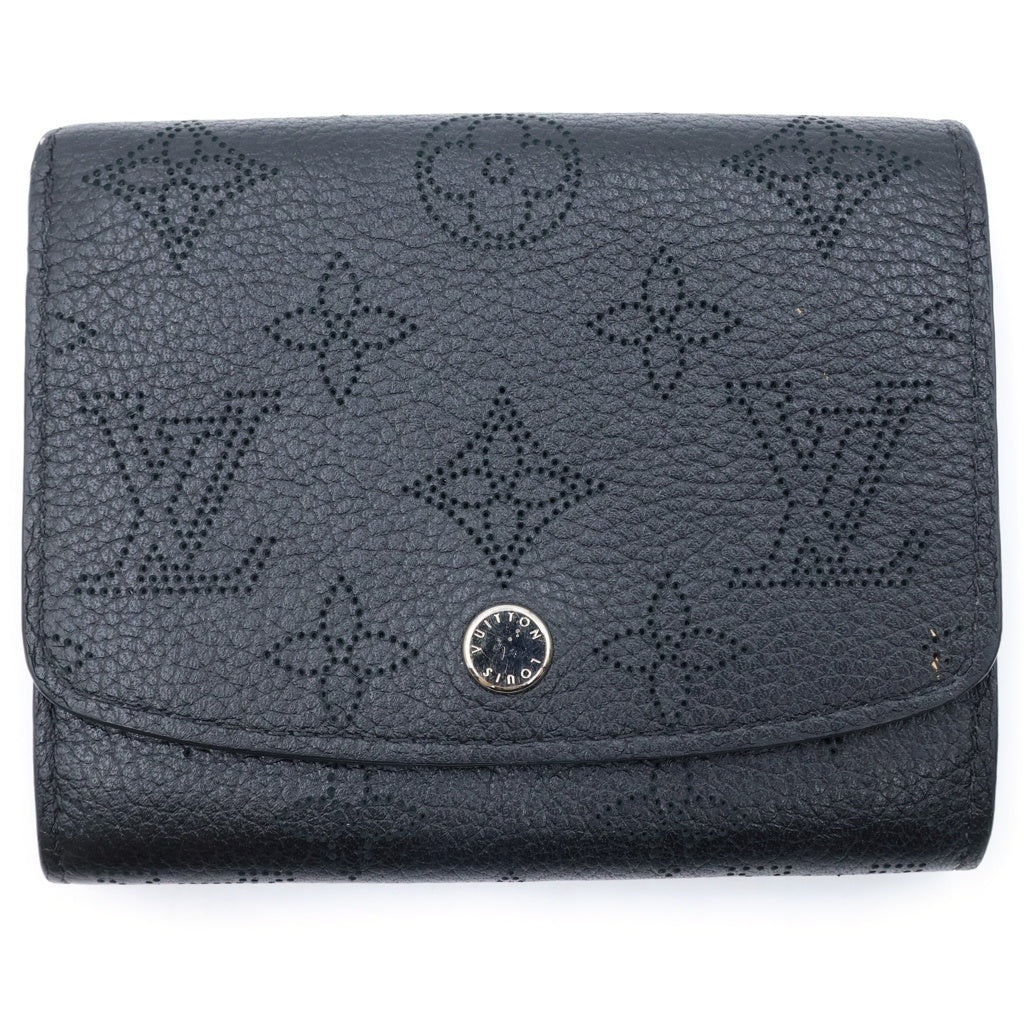 LOUIS VUITTON(ルイヴィトン) モノグラムマヒナ ポルトフォイユイリスコンパクト ウォレット 三つ折り財布 ブラック ノワール レザー M62540 シルバー金具 レディース