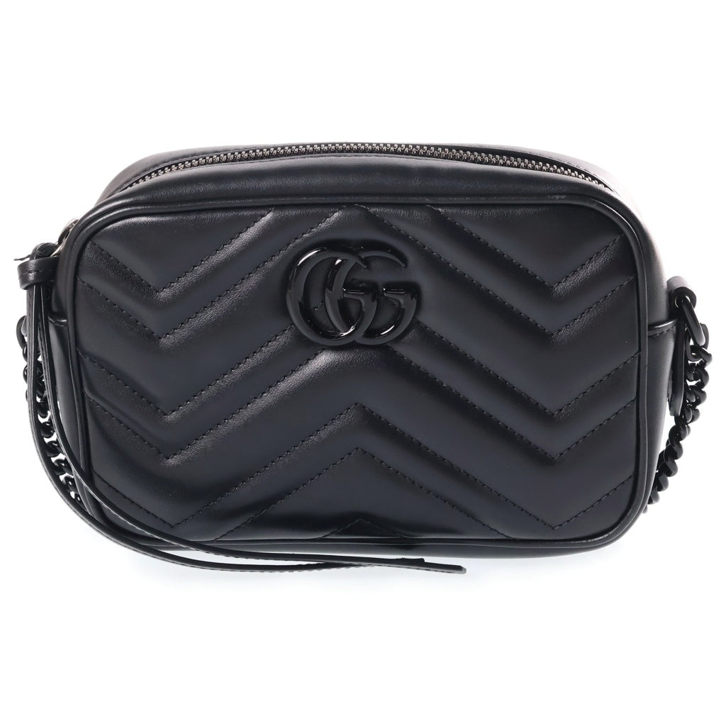 GUCCI(グッチ) GGマーモント ショルダーバッグ ミニバッグ ソーブラック ブラック レザー 634936 ブラック金具 レディース
