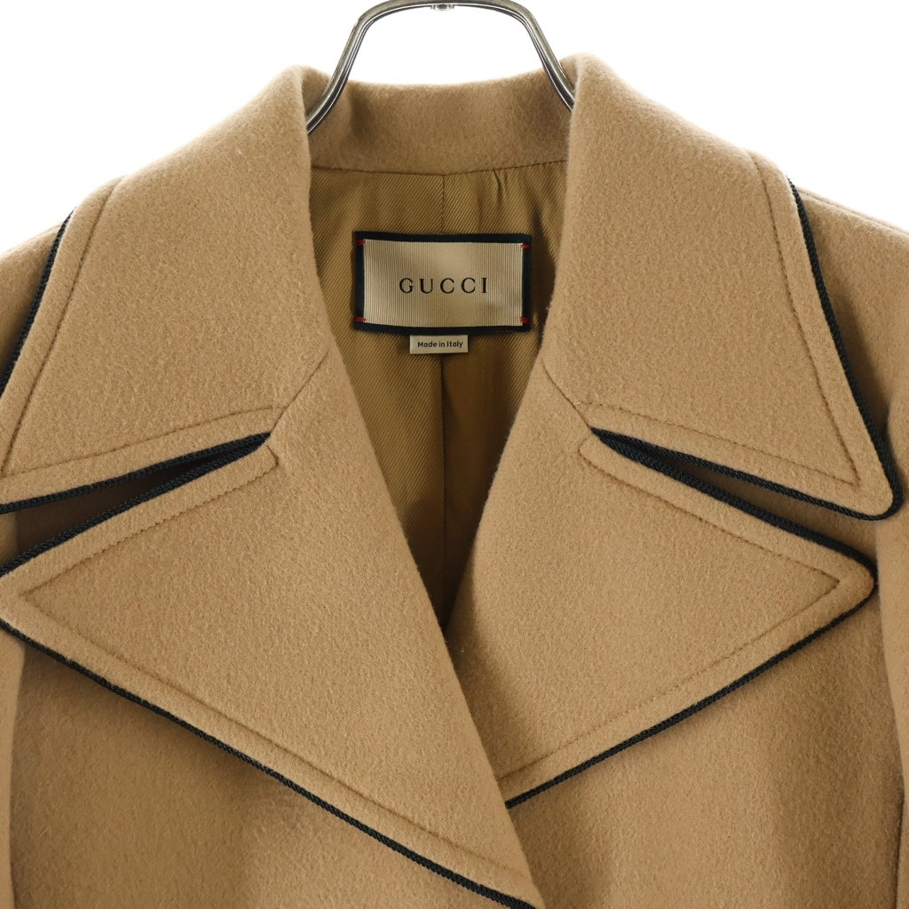 GUCCI(グッチ) 袖ロゴ シングルブレスト ウール ロングコート チェスターコート アウター #36 ブラウン 652015 ZAAL6 レディース