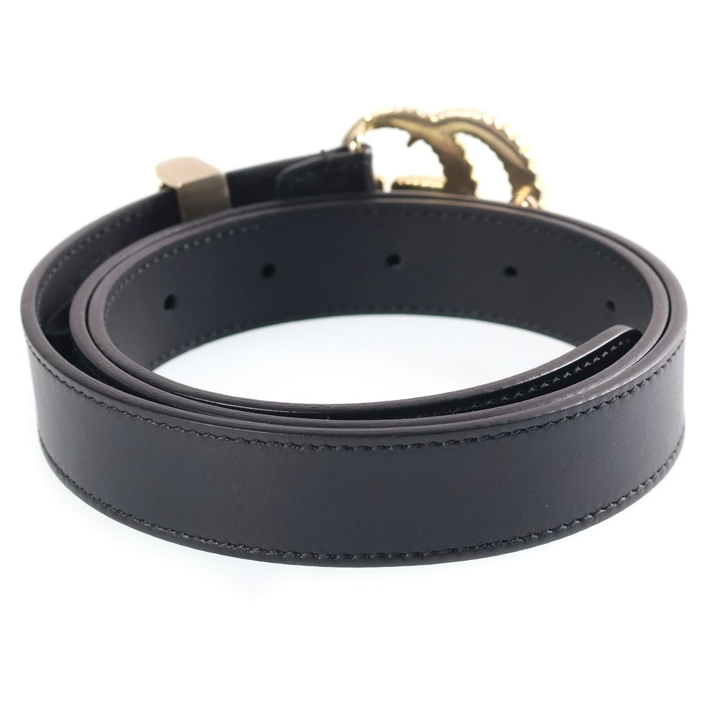 GUCCI(グッチ) ダブルG トーション レザーベルト ブラック 80/32 524103 ゴールド金具 レディース