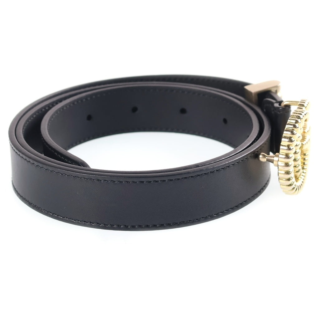GUCCI(グッチ) ダブルG トーション レザーベルト ブラック 80/32 524103 ゴールド金具 レディース