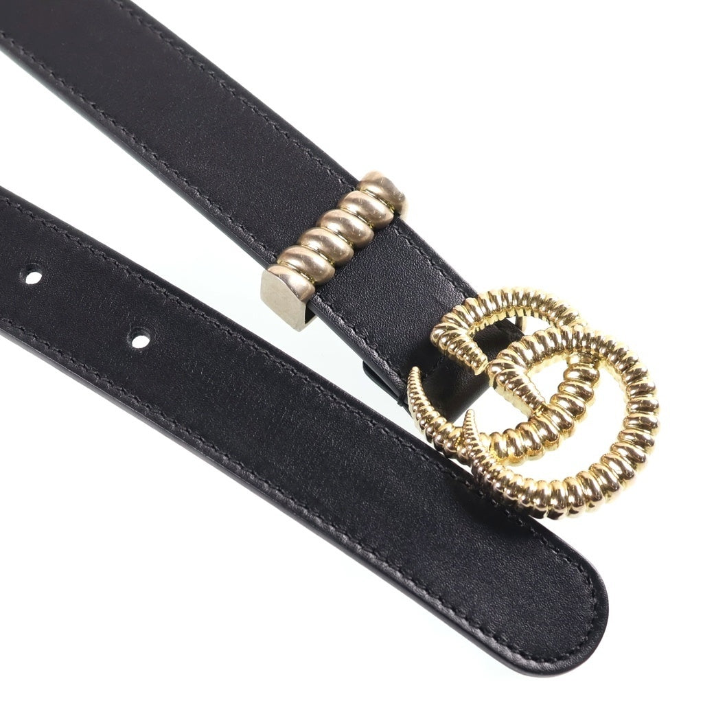 GUCCI(グッチ) ダブルG トーション レザーベルト ブラック 80/32 524103 ゴールド金具 レディース