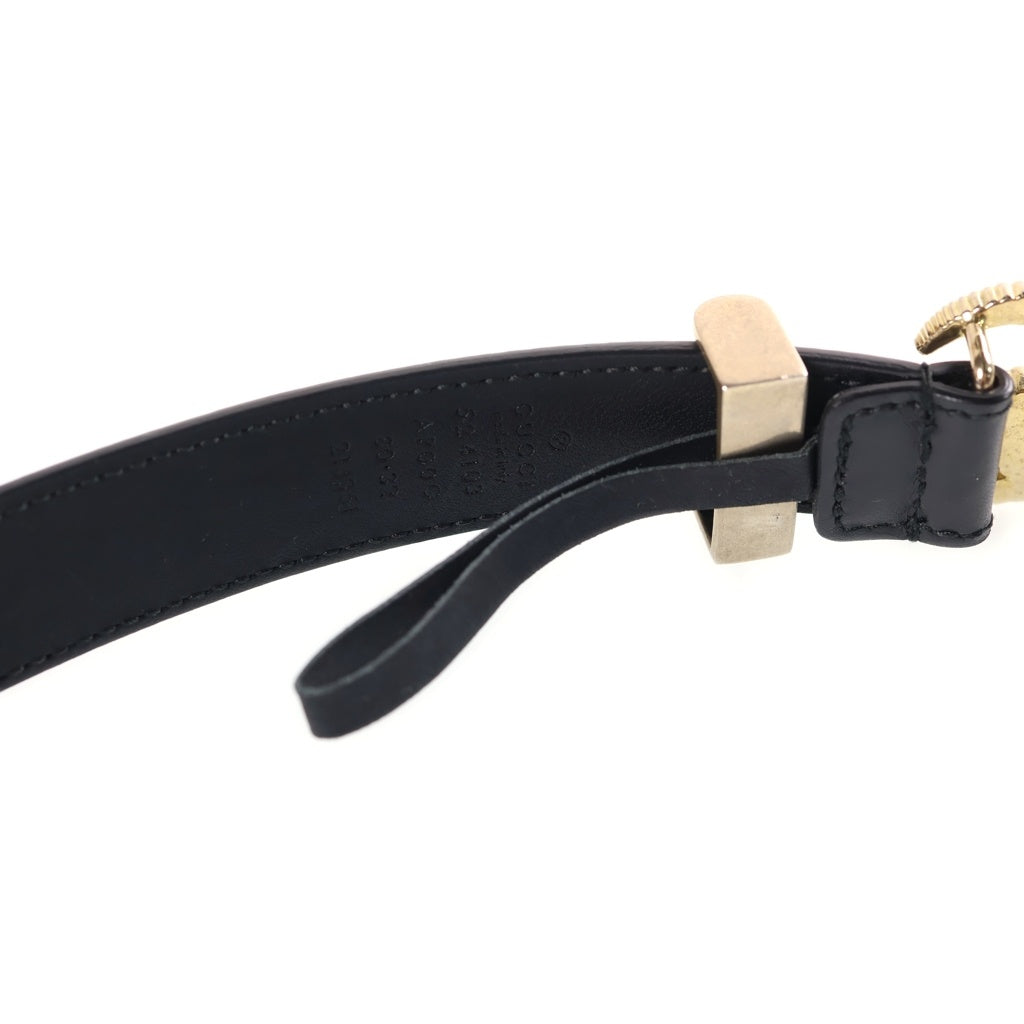 GUCCI(グッチ) ダブルG トーション レザーベルト ブラック 80/32 524103 ゴールド金具 レディース