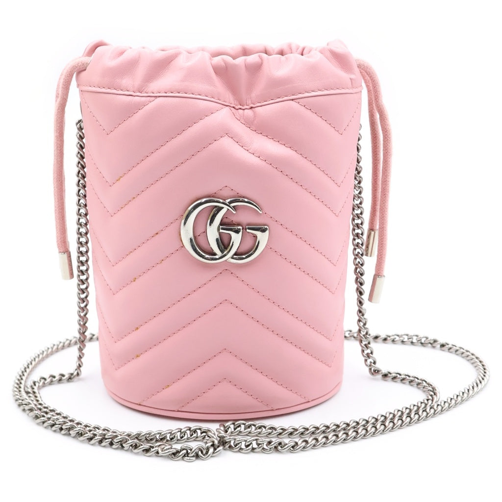 GUCCI(グッチ) GGマーモント スモール バケットバッグ チェーンショルダーバッグ ピンク レザー 575163 シルバー金具 レディース