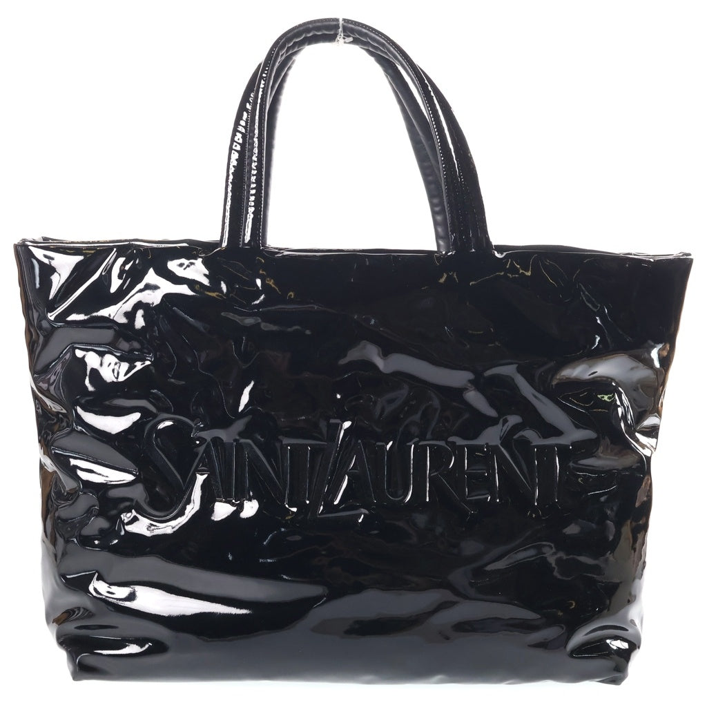 SAINT LAURENT PARIS(サンローランパリ) ロゴ パテント マキシトートバッグ ハンドバッグ ブラック エナメル 777487 レディース