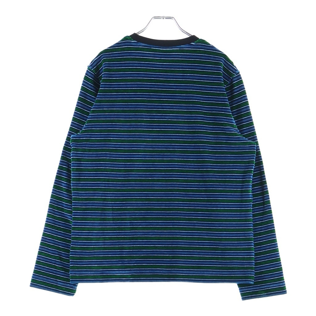 MAISON KITSUNE(メゾンキツネ) ロゴ刺繍 ベルベット ロンT クルーネック長袖トップス ブルー×グリーン NM00103KA0021