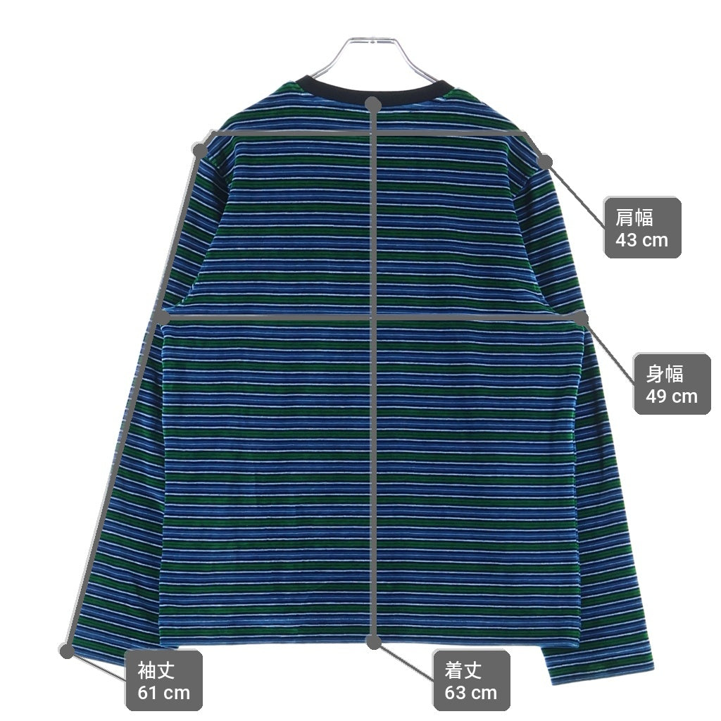 MAISON KITSUNE(メゾンキツネ) ロゴ刺繍 ベルベット ロンT クルーネック長袖トップス ブルー×グリーン NM00103KA0021