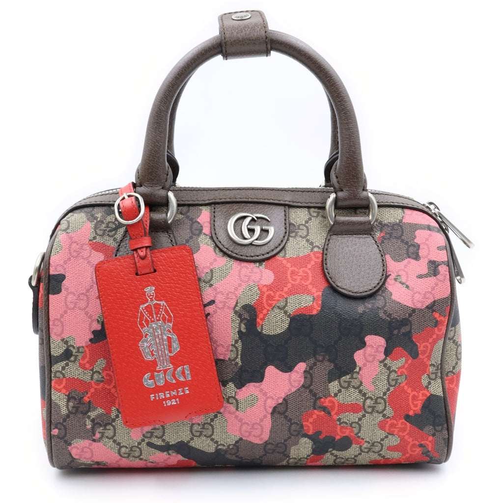 GUCCI(グッチ) GGカモフラージュ PVC レザー シルバー金具 2WAY ショルダーバッグ ハンドバッグ ミニボストンバッグ ピンク/ベージュ 854860 レディース