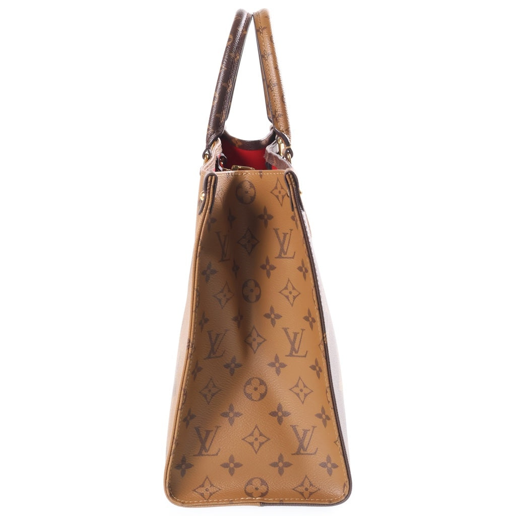 LOUIS VUITTON(ルイヴィトン) モノグラムリバース オンザゴーMM ハンドバッグ トートバッグ ブラウン レザー M45321 ゴールド金具 レディース